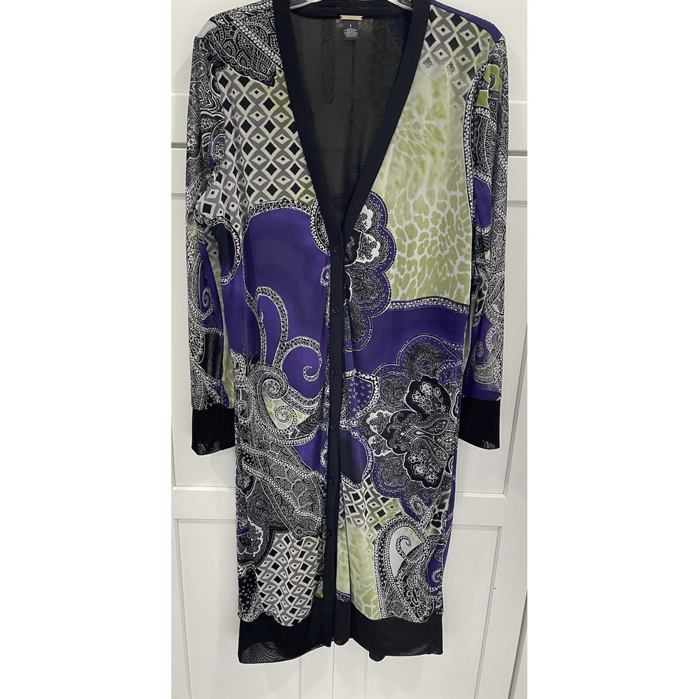 Chico's Black Label‎ Size 1 Jacket purple long paisley